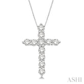 1/2 ctw Round Cut Diamond Cross Pendant in 14K White Gold with Chain