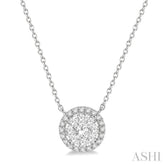 1/2 ctw Circular Round Cut Diamond Lovebright Pendant With Chain in 14K White Gold