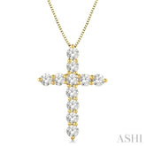 1 ctw Round Cut Diamond Cross Pendant in 14K Yellow Gold with Chain