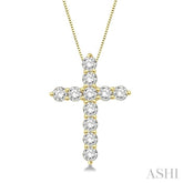 3/4 ctw Round Cut Diamond Cross Pendant in 14K Yellow Gold with Chain