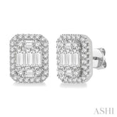 1 ctw Octagonal Baguette & Round Cut Diamond Stud Earrings in 14K White Gold