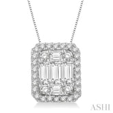 3/4 ctw Octagonal Baguette & Round Cut Diamond Pendant With Box Chain in 14K White Gold