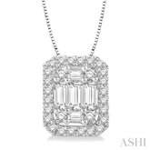 1/2 ctw Octagonal Baguette & Round Cut Diamond Pendant With Box Chain in 14K White Gold