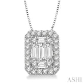 3/8 ctw Octagonal Baguette & Round Cut Diamond Pendant With Box Chain in 14K White Gold