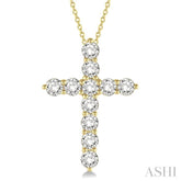 2 ctw Round Cut Diamond Cross Pendant in 14K Yellow Gold with Chain