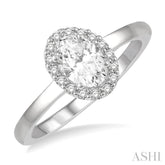 1/3 ctw Round Cut Diamond Halo Engagement Ring With 1/4 ct Oval Cut Center Stone in 14K White Gold