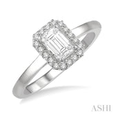1/3 ctw Round Cut Diamond Engagement Ring With 1/4 ct Emerald Cut Center Stone in 14K White Gold