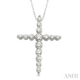 1/4 ctw Round Cut Diamond Journey Cross Pendant in 14K White Gold with Chain