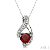 7x7 MM Heart Shape Garnet and 1/20 ctw Single Cut Diamond Semi Precious Pendant in 10K White Gold with Chain