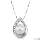 6.5 MM Cultured Pearl and 1/20 ctw Single Cut Diamond Pendant in Sterling Silver with chain
