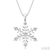 1/20 ctw Single Cut Diamond Snow Flakes Pendant in Sterling Silver with Chain