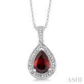 10x7 MM Pear Shape Garnet and 1/20 ctw Single Cut Diamond Pendant in Sterling Silver with chain
