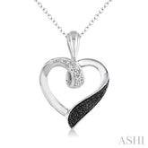 1/8 ctw White and Black Diamond Heart Shape Pendant in Sterling Silver with Chain