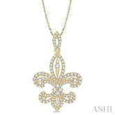 1 ctw Round Cut Diamond Fleur De Lis Diamond Pendant in 14K Yellow Gold with Chain