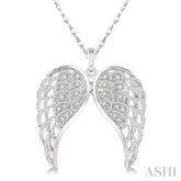 1/10 ctw Round Cut Diamond Angel Wing Pendant in Sterling Silver with Chain
