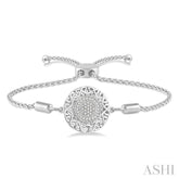 1/20 ctw Circular Lattice Medallion Round Cut Diamond Sterling Silver Lariat Bracelet