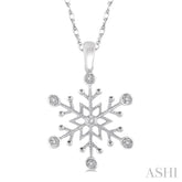 1/50 ctw Snowflake Motif Round Cut Diamond Pendant With Link Chain in 10K White Gold