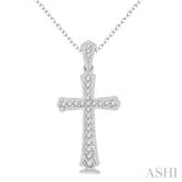 1/6 ctw Cross Charm Round Cut Diamond Pendant With Link Chain in 10K White Gold