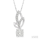 1/6 ctw Leafy Round Cut Diamond Lovebright Pendant With Link Chain in 14K White Gold