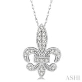 1/5 ctw Fleur De Lis Round Cut Diamond Pendant With Link Chain in 10K White Gold