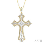 3/4 ctw Lovebright Round Cut Diamond Cross Pendant in 14K Yellow and White Gold