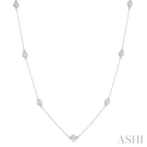 1/10 ctw Round Cut Diamond Station Necklace in 10K White Gold