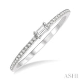 1/6 ctw Petite Baguette Center Round Cut Diamond Stack Band in 14K White Gold