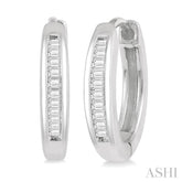 1/10 ctw Inlay Petite Baguette Diamond Huggie Earrings in 10K White Gold