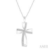 1/50 ctw Cross Charm Round Cut Diamond Pendant With Chain in Sterling Silver
