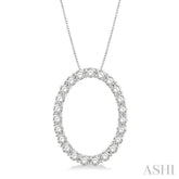 1 ctw Oval Shape Window Round Cut Diamond Pendant With Chain in 14K White Gold