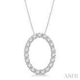 1/2 ctw Oval Shape Window Round Cut Diamond Pendant With Chain in 14K White Gold
