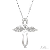 1/6 ctw Angel Wing Round Cut Diamond Cross Pendant With Chain in 10K White Gold