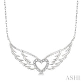 1/8 ctw Angel Wings Heart Round Cut Diamond Necklace in 10K White Gold