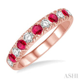 2.6 MM Ruby and 3/8 ctw Round Cut Diamond Precious Wedding Band in 14K rose Gold