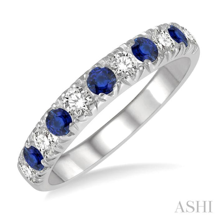 MM Sapphire and 3/8 ctw Round Cut Diamond Precious Wedding Band in 14K White Gold