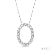 1/4 ctw Oval Shape Window Round Cut Diamond Pendant With Chain in 14K White Gold