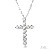 3 Ctw Round Cut Diamond Cross Pendant in 14K White Gold with Chain