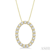 1/2 ctw Oval Shape Window Round Cut Diamond Pendant With Chain in 14K Yellow Gold