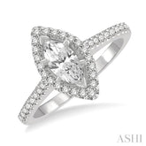 3/4 ctw Round Cut Diamond Engagement Ring With 1/2 ct Marquise Cut Center Stone in 14K White Gold