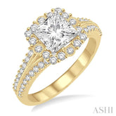 1 ctw Diamond Engagement Ring with 1/2 ct Princess Cut Center Stone in 14K Yellow and White Gold