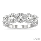 1 Ctw Circular Shape 5 Stone Round Cut Diamond Halo Wedding Band in 14K White Gold