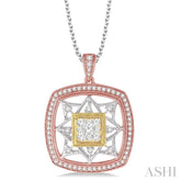 3/4 ctw Round Cut Diamond Lovebright Pendant in 14K Tri Color Gold with Chain