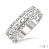 3/4 ctw Split Triple Ring Round Cut Diamond Fashion Ring in 14K White Gold
