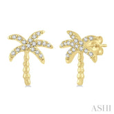 1/10 ctw Palm Tree Round Cut Diamond Petite Fashion Earring in 10K Yellow Gold
