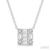1/8 ctw Square Shape Baguette and Round Cut Diamond Petite Fashion Pendant With Chain in 10K White Gold