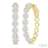 1 ctw Round Cut Lovebright Diamond Hoop Earrings in 14K Yellow and White Gold