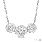 3/4 ctw 3-Stone Lovebright Round Cut Diamond Necklace in 14K White Gold