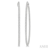 3 ctw Inside-Out Round Cut Diamond 2-Inch Hoop Earrings in 14K White Gold