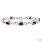 7x5 MM Oval Cut Amethyst and 1/10 ctw Round Cut Diamond Semi Precious Bracelet in Sterling Silver
