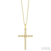 1/5 ctw Baguette and Round Cut Diamond Cross Pendant With Chain in 10K Yellow Gold